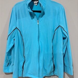 Women's 1X Plus Size Blue Full Zip Jacket Track Athletic Black Trim